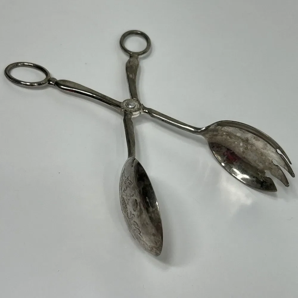 Vtg Leonard Silverplate Salad Pasta Tongs Made In Italy Scissor Style 8.5”
